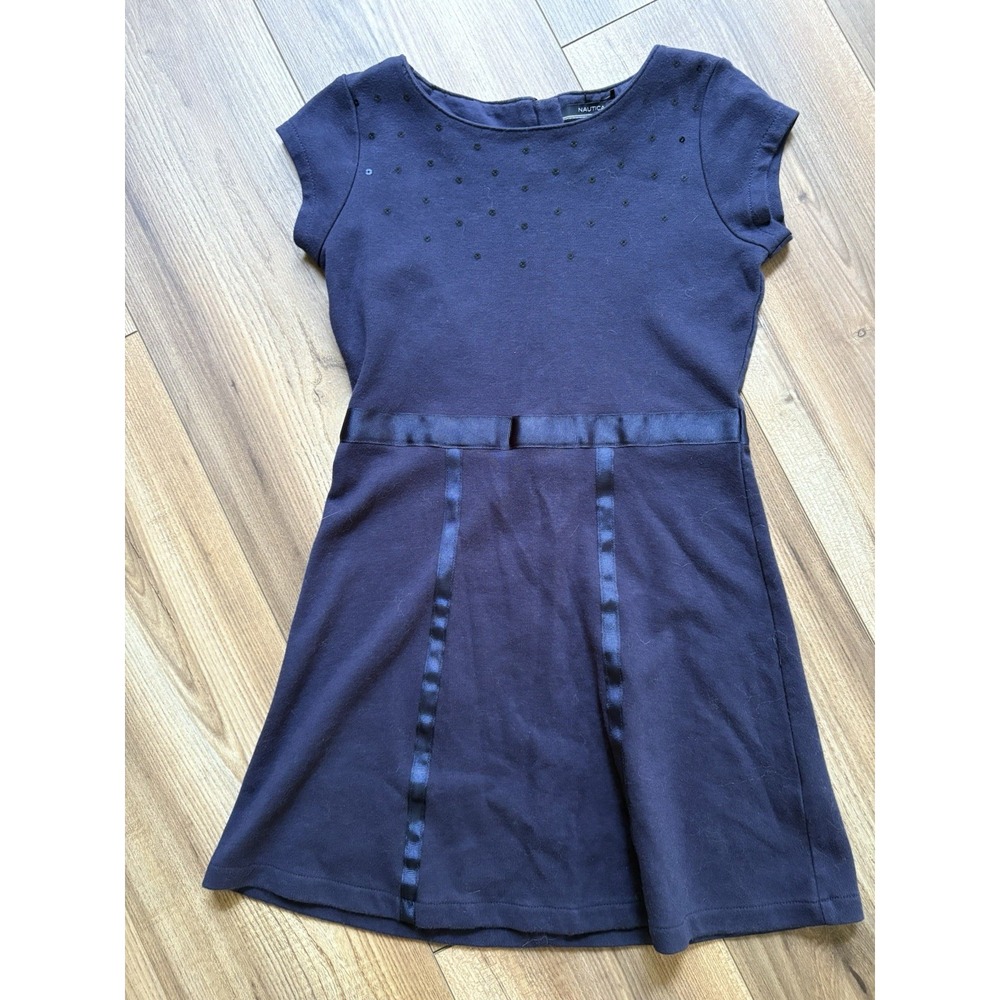 Nautica Girls Size 7 Navy Blue Cotton/Poly Dress Sequins